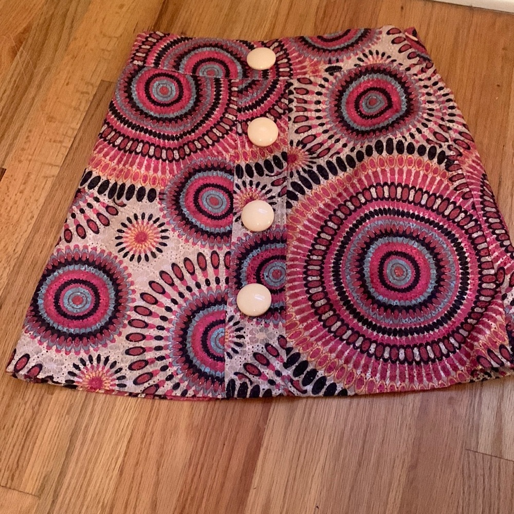 Anthro Sweet Sinammon Skirt S Mandala Pattern Miniskirt Short Decorative Buttons
